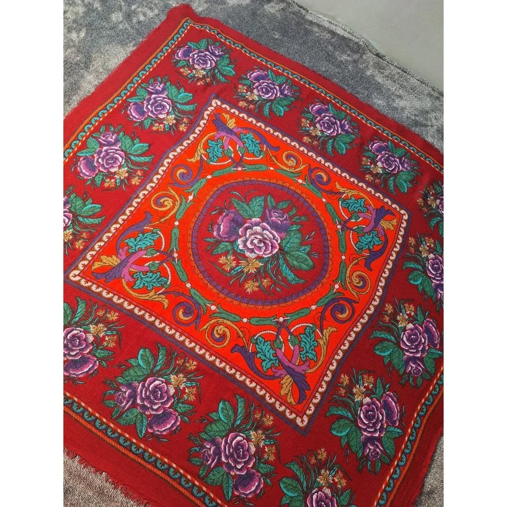 Diane Von Furstenburg Boho Floral Neck Bag‎ Scarf Square Rayon Italian Bold